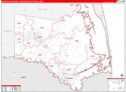 Brownsville-Harlingen Metro Area Wall Map Red Line Style 2026